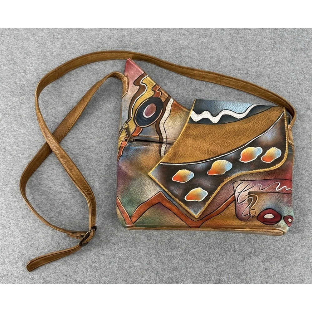 Anuschka Hand Painted Genuine Leather Abstract Art Crossbody Shoulder‎ Bag Purse